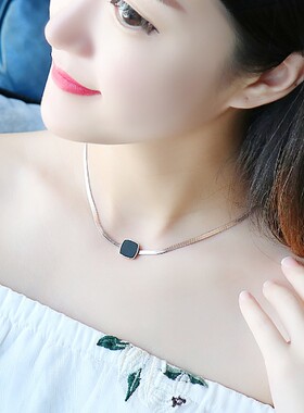 choker黑色方块几何韩国短款吊坠