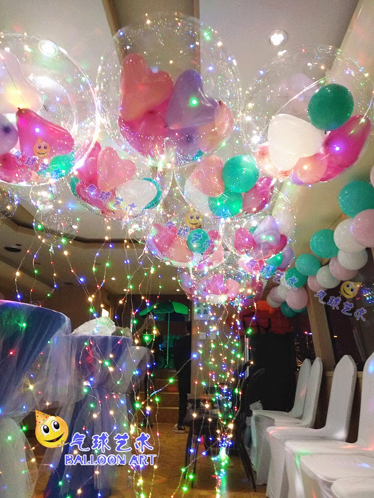 发光透明波波球生日派对浪漫网红气球3d4d桌飘水晶气球链背景装饰