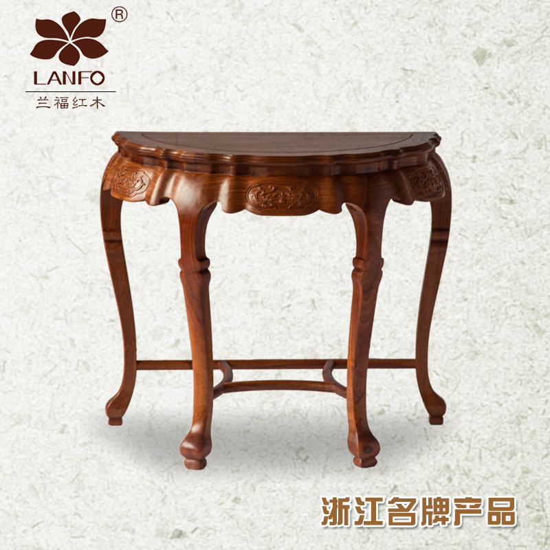 明清缅甸黄花梨手工雕刻半圆桌