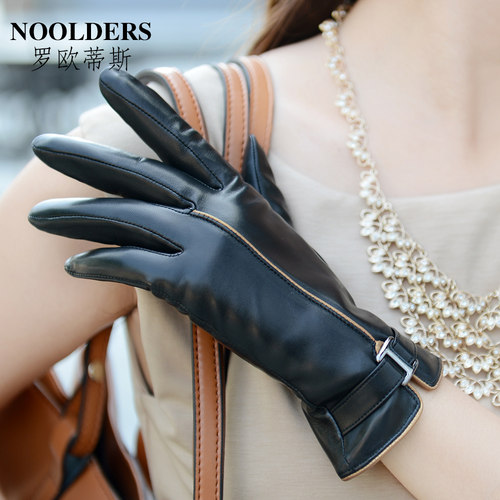 女士冬季加绒加厚保暖触屏皮手套