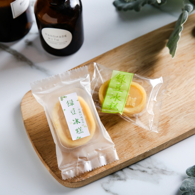 100個裝綠豆糕袋含托 點心包裝袋 磨砂食品袋 綠豆冰糕機封袋