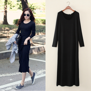 宽松a型圆领莫代尔长裙胖MM显瘦拖地裙 连衣裙大码 2025秋韩版 长袖