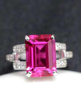 长方形碧玺戒指18K金夸张彩色