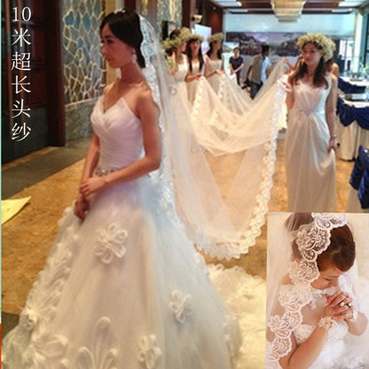 新娘頭紗超長5米15米10米拖尾韓式蕾絲結婚紗禮服配件白紅香槟色在類目 服飾配件/皮帶/帽子/圍巾, 婚紗禮服配件, 頭紗中 - 來自Buy2taobao.com提供專業的淘寶代購服務