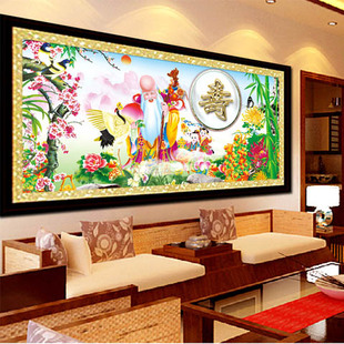 KX满绣十字绣新款寿比南山仙翁祝寿客厅大幅1.9米丝线刺绣十字秀