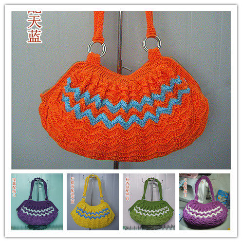 波浪纹船形单肩包自学编织材料包非成品有视频