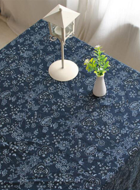 日式传统蓝色桌布蓝花棉麻盖布艺茶几台布文艺小清新咖啡馆餐桌布