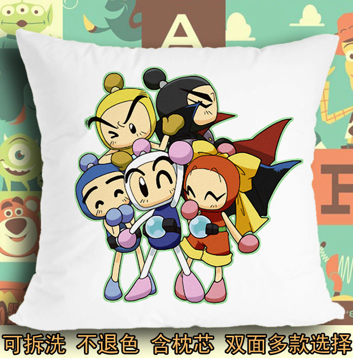 坐垫抱枕头毛绒靠垫子弹珠警察bombom弹珠人白宝黑宝红宝蓝宝黄宝