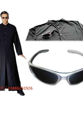 cos影视剧服装万圣节舞会服装黑色长袍Cybe Man成人黑客帝国