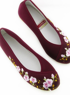 新款足下有福绣花鞋民族风绸缎面女鞋老北京布鞋紫色女单鞋A643