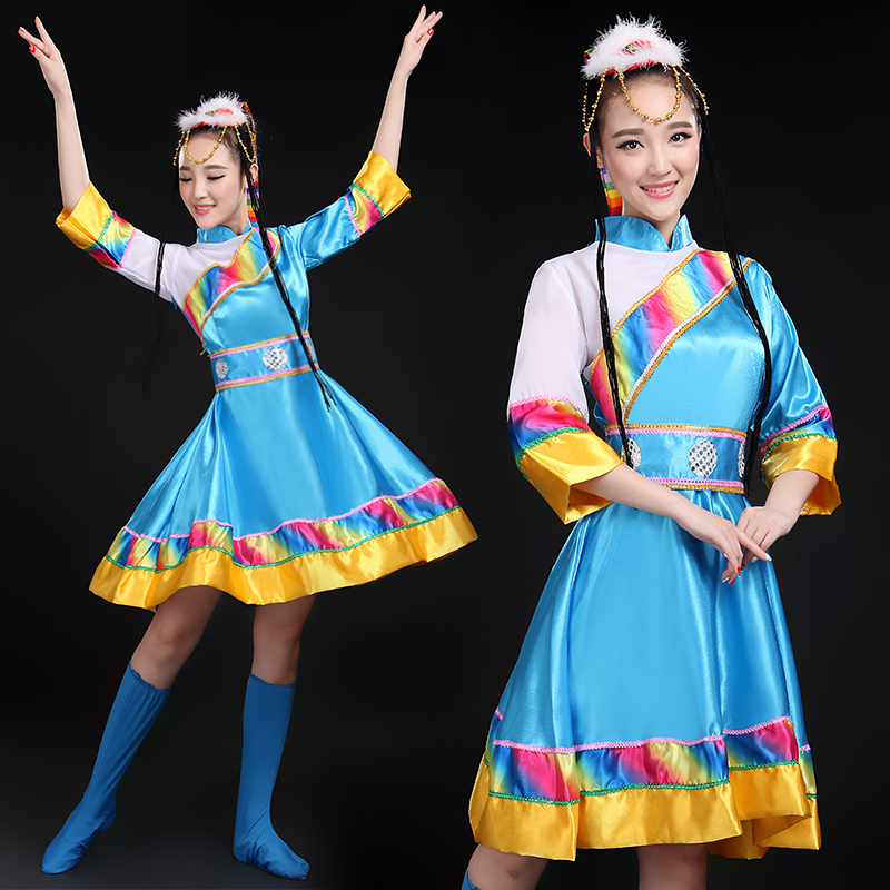 新款藏族演出服女装短款西藏广场舞秧歌舞蹈服装民族表演服饰成人