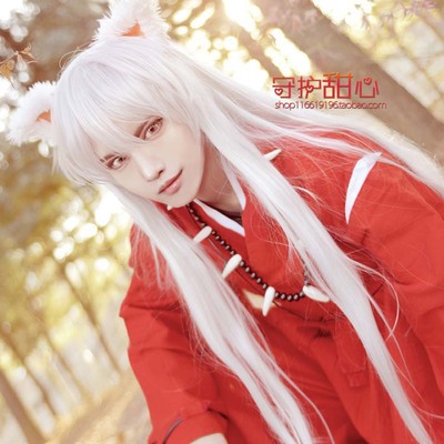 包邮甜心家100cm银白色水银灯犬夜叉杀生丸面码cosplay假发特价