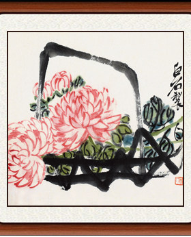 国画真迹现代客厅装饰画非手绘花鸟画挂画卧室仿齐白石菊花赠装裱