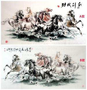 现代中式名画八马图骏马奔腾装饰画客厅书房办公室别墅壁挂画布芯