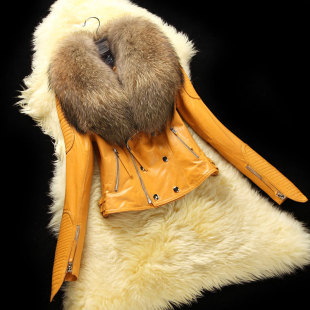 海宁2015欧洲站大毛领真皮皮衣女机车棉羊皮夹克女士皮衣短款 外套