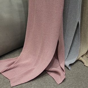 无袖 开叉星星闪闪亮丝针织砍袖 背心裙连衣裙 V领过膝长裙长款 秋冬