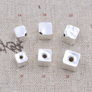 S925纯银复古磨砂立体大方块 隔珠隔片吊坠 diy水晶手链项链配件