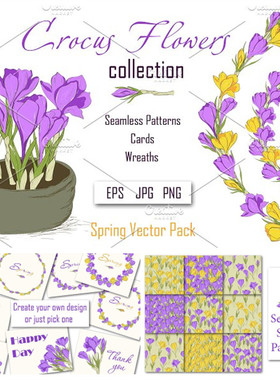 A3513矢量手绘植物花朵盆栽花环印花四方连续图 AI设计素材