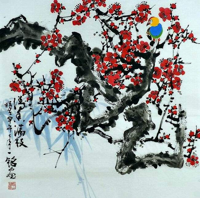 平民画院纯手绘E020810赵一铭四尺斗方国画花鸟 梅花68 68