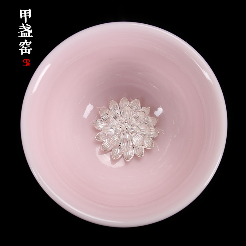 甲盏窑 李甲栈德化白瓷茶杯纯银饰杯品茗杯个人杯/珍珠美人杯