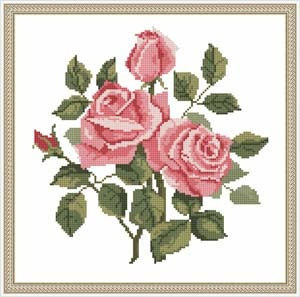 十字绣高清彩色印刷图纸花卉HH010玫瑰花132323838cross stitch