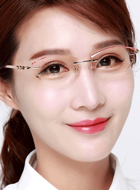 近视眼镜女无框眼镜架时尚平光紫色眼镜框金属板材成品眼镜58075