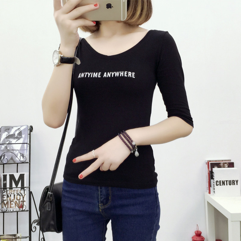2019春夏季新款中袖t恤女裝韓版半袖修身大碼小衫短款五分袖上衣在類目 女裝/女士精品, T恤中 - 來自Buy2taobao.com提供專業的淘寶代購服務