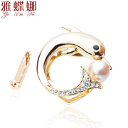 Ya na genuine Diamond Dolphin scarf buckle Crystal Pearl corsage brooch pin dual-use towel clamps