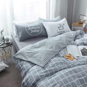 ins个性条纹格子全棉四件套