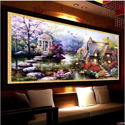 新款精准印花十字绣客厅卧室欧式风景大幅花园小屋梦幻油画系列