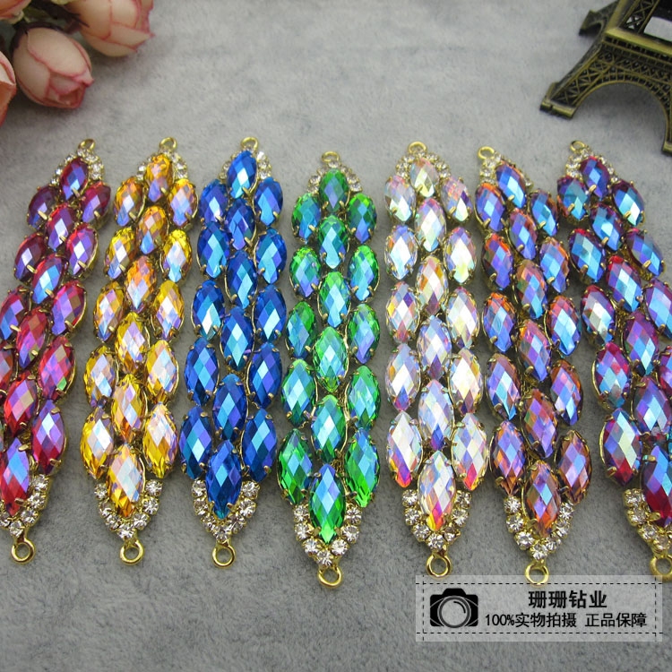 新品闪亮合金水钻ab彩婚纱礼服腰链服装领口钻饰舞蹈diy配件辅料