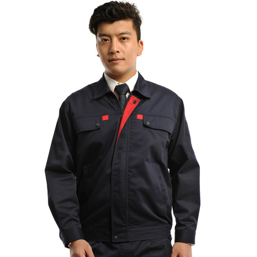 安美薇藏青纱卡春秋工作服男工装厂服汽修工程服劳保服制服套装