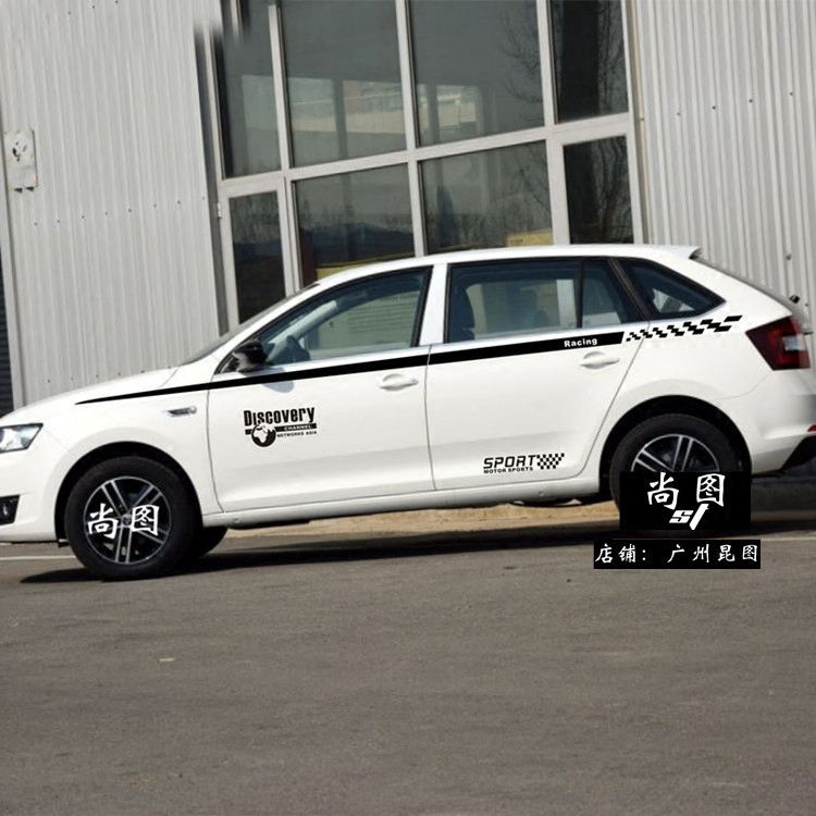 斯柯达昕动车贴拉花腰线贴纸 动感车身腰线彩条贴画 昕锐晶锐朗行