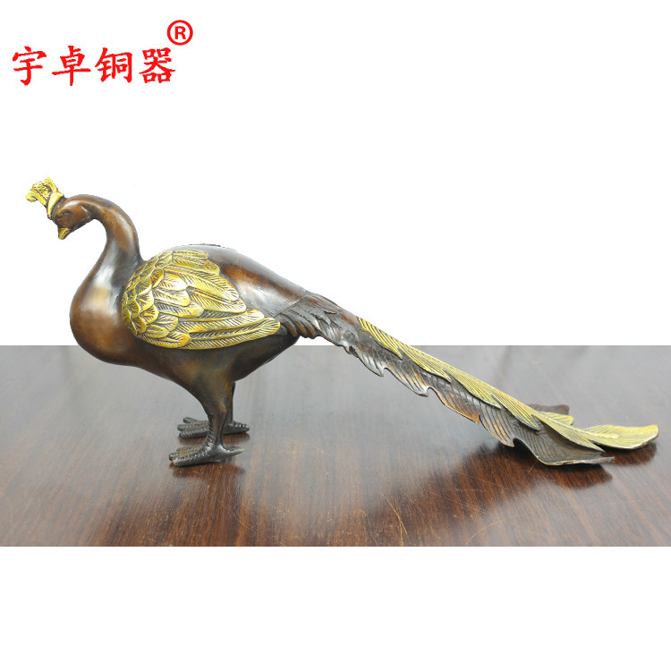 宇卓铜器纯铜凤凰摆件黄铜凤凰一对 家居装饰工艺品摆件