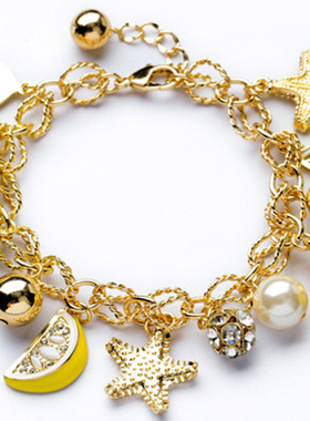 欧美风配饰品柠檬黄水果沙滩手链