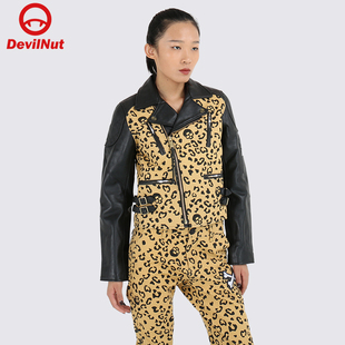 恶魔 拉链 BIB NUT ATH 皮衣 潮牌 女式 DEVIL 多口袋豹纹