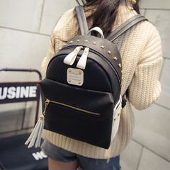 About female beauty for 2015 winter new Korean version of the contrast color shoulder bag rivet bag backpack school bag bag women