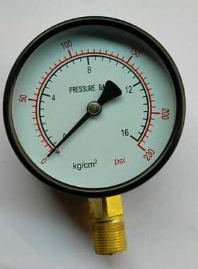 黄铜接口喷漆钢制气体液体 压力表 y-1000-16kg 0-230psi 100mm
