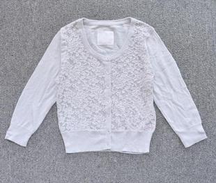 毛线衣小外套修身 纯棉蕾丝上衣薄款 柔软可爱百搭 女童新款 外贸开衫