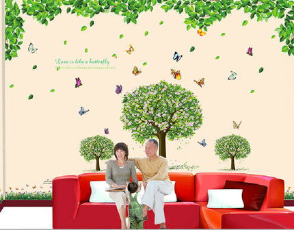 自粘特价墙贴客厅电视背景墙树绿色家园卧室沙发背景田园贴纸超大