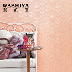 【和纸屋】北欧风粉橘色仿皮革纹桃心 进口日本墙纸壁纸 按米卖