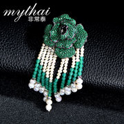 Very original Thai new Pearl brooches dignified natural green agate flower corsage jumper accessories