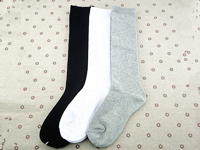 中筒袜学生袜纯白黑色高长筒袜纯棉日系女童男童足球袜套韩国过膝