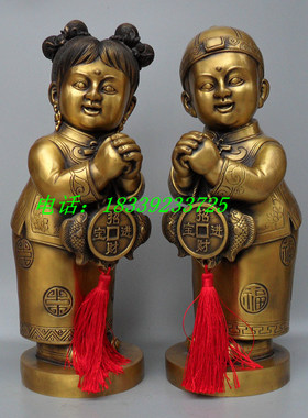 纯铜金童玉女招财客厅摆件装饰品