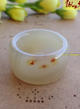 天然无烧黄玛瑙扳指戒指复古宽厚