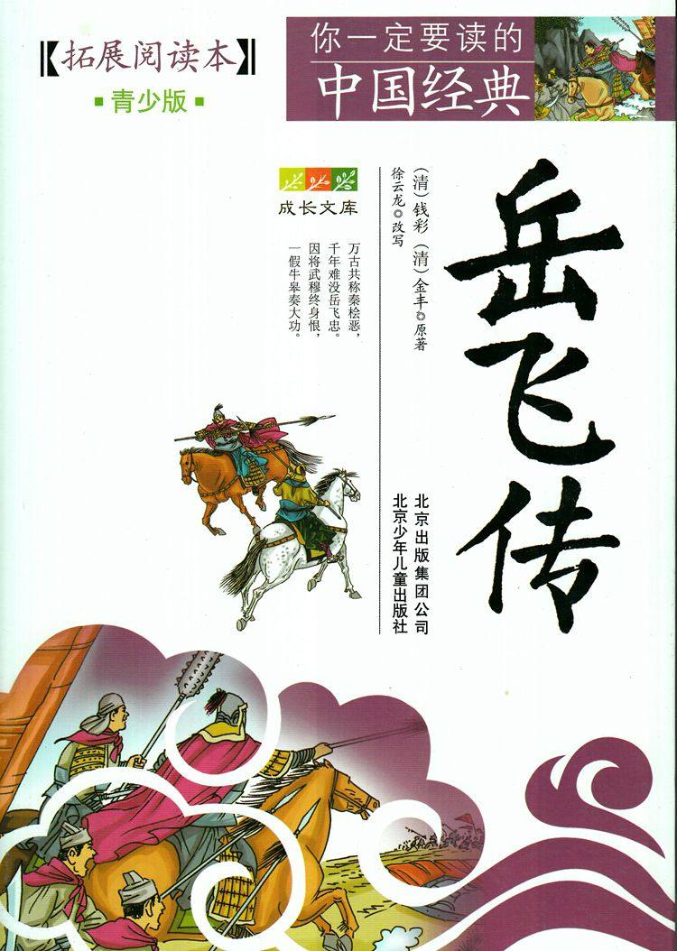 岳飞传白话文中国清代章回小说缩写本青少年读物北京少年儿童出版