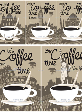 A3546矢量咖啡海报罗马自由女神像欧洲建筑 AI设计素材