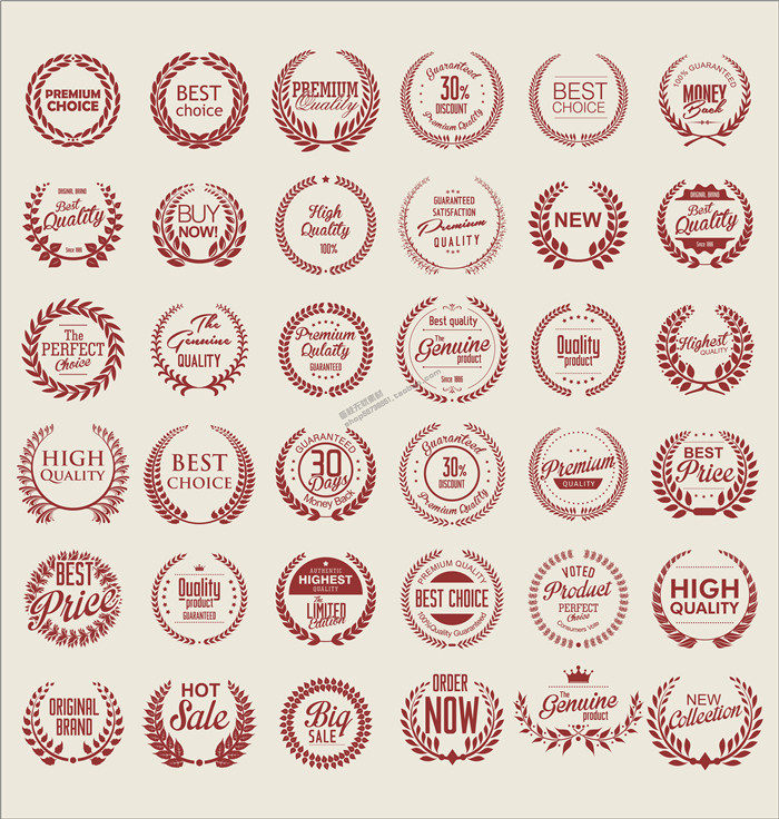 a0722矢量质量标签logo月桂花环风格 ai设计素材