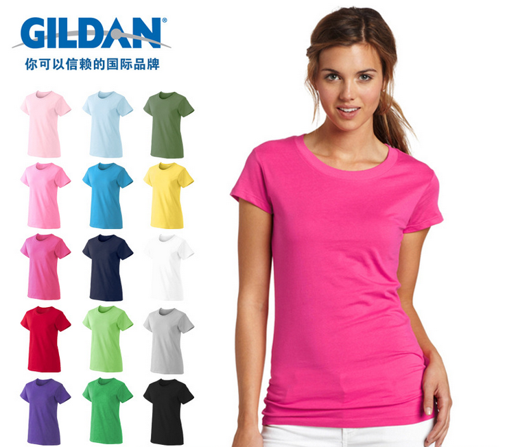 吉尔丹GILDAN76000L纯棉女t恤圆领短袖LOGO广告衫印花手绘t恤打底