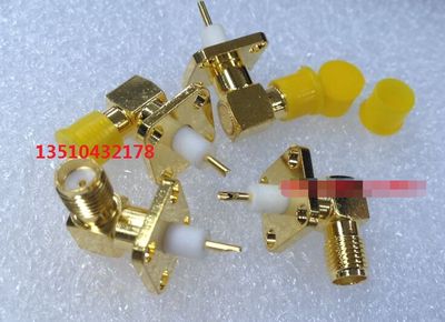 SMA母座弯头带四方板 SMA母座带方盘带绝缘柱 SMA90°探针尾焊板